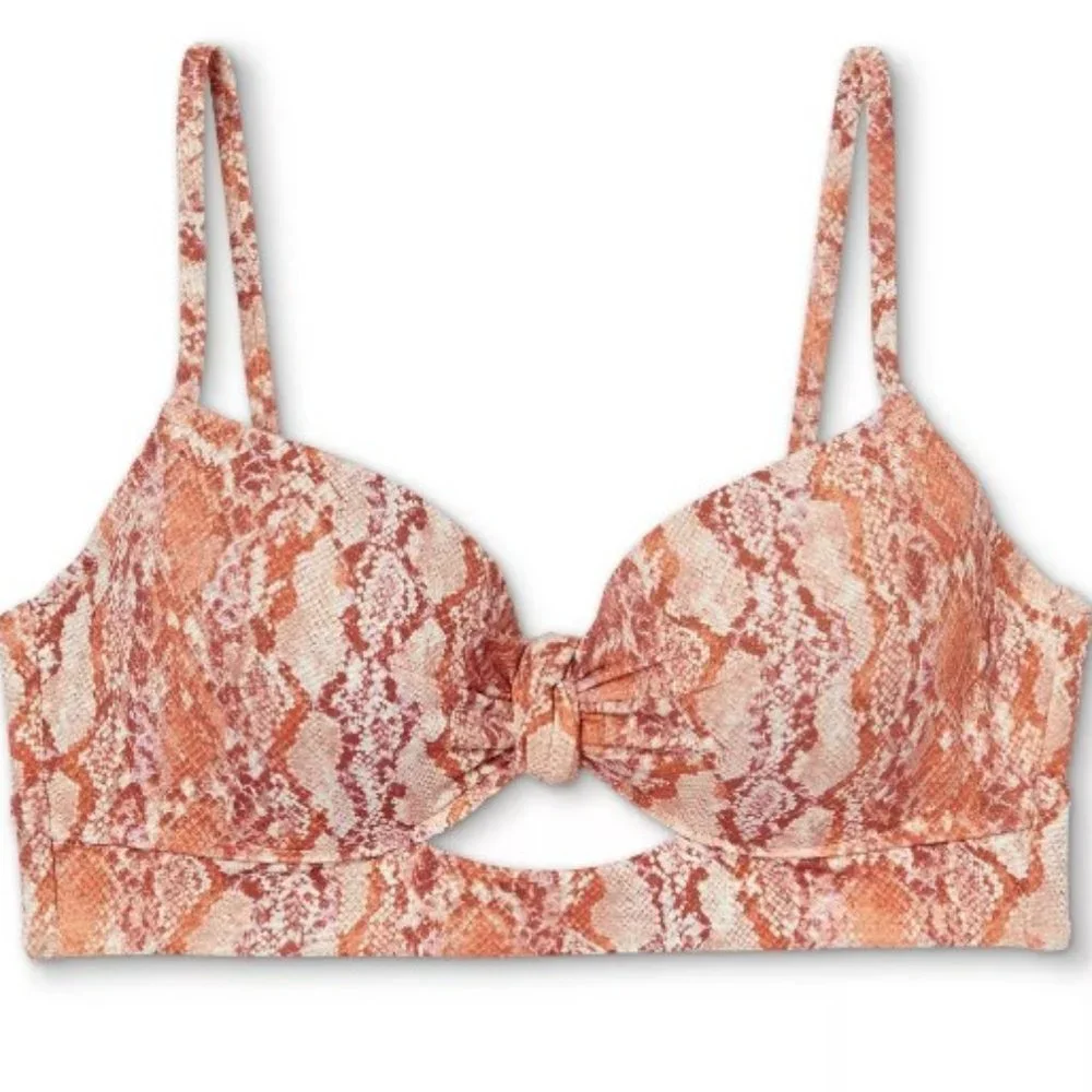 SHADE & SHORE Lurex Snake Print Longline Knot-Front 32B Bikini Top  𓆗  N…